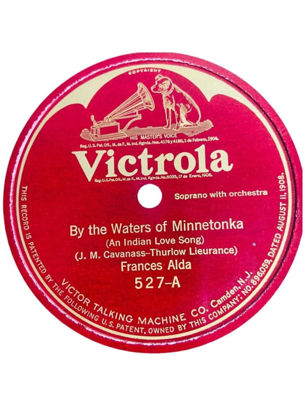 Frances Alda By The Waters Of Minnetonka 78 RPM Shellac 1910 Victrola 527 VG+